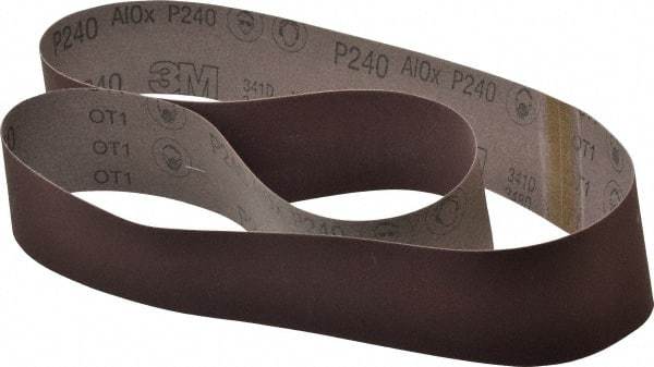 3M - 2-1/2" Wide x 60" OAL, 240 Grit, Aluminum Oxide Abrasive Belt - Aluminum Oxide, Very Fine, Coated, X Weighted Cloth Backing, Series 341D - Apex Tool & Supply