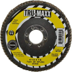 Tru-Maxx - 80 Grit, 4-1/2" Disc Diam, 7/8" Center Hole, Type 29 Zirconia Alumina Flap Disc - 13,300 Max RPM, Arbor Attaching System, Coated - Apex Tool & Supply