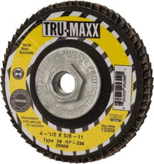 Tru-Maxx - 36 Grit, 4-1/2" Disc Diam, 5/8-11 Center Hole, Type 29 Zirconia Alumina Flap Disc - 13,300 Max RPM, Arbor Attaching System, Coated - Apex Tool & Supply