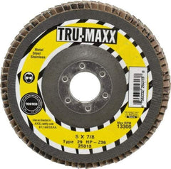 Tru-Maxx - 36 Grit, 5" Disc Diam, 7/8" Center Hole, Type 29 Zirconia Alumina Flap Disc - 12,200 Max RPM, Arbor Attaching System, Coated - Apex Tool & Supply