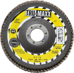 Tru-Maxx - 40 Grit, 5" Disc Diam, 7/8" Center Hole, Type 29 Zirconia Alumina Flap Disc - 12,200 Max RPM, Arbor Attaching System, Coated - Apex Tool & Supply