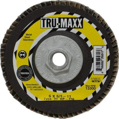 Tru-Maxx - 36 Grit, 5" Disc Diam, 5/8-11 Center Hole, Type 29 Zirconia Alumina Flap Disc - 12,200 Max RPM, Arbor Attaching System, Coated - Apex Tool & Supply