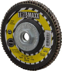 Tru-Maxx - 40 Grit, 5" Disc Diam, 5/8-11 Center Hole, Type 29 Zirconia Alumina Flap Disc - 12,200 Max RPM, Arbor Attaching System, Coated - Apex Tool & Supply