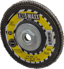 Tru-Maxx - 80 Grit, 5" Disc Diam, 5/8-11 Center Hole, Type 29 Zirconia Alumina Flap Disc - 12,200 Max RPM, Arbor Attaching System, Coated - Apex Tool & Supply