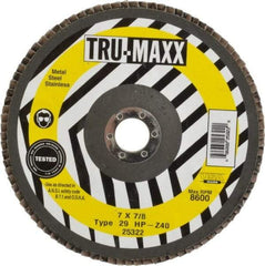 Tru-Maxx - 40 Grit, 7" Disc Diam, 7/8" Center Hole, Type 29 Zirconia Alumina Flap Disc - 8,600 Max RPM, Arbor Attaching System, Coated - Apex Tool & Supply