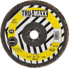 Tru-Maxx - 60 Grit, 7" Disc Diam, 7/8" Center Hole, Type 29 Zirconia Alumina Flap Disc - 8,600 Max RPM, Arbor Attaching System, Coated - Apex Tool & Supply