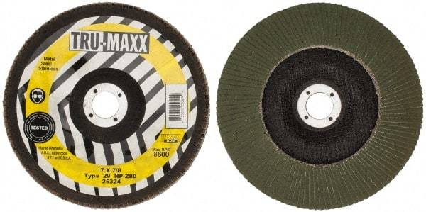 Tru-Maxx - 80 Grit, 7" Disc Diam, 7/8" Center Hole, Type 29 Zirconia Alumina Flap Disc - 8,600 Max RPM, Arbor Attaching System, Coated - Apex Tool & Supply