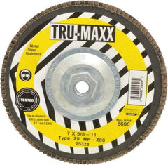 Tru-Maxx - 80 Grit, 7" Disc Diam, 5/8-11 Center Hole, Type 29 Zirconia Alumina Flap Disc - 8,600 Max RPM, Arbor Attaching System, Coated - Apex Tool & Supply