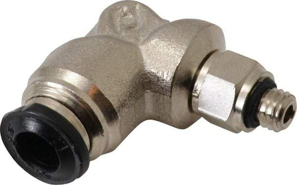 Alpha Technologies - 5mm Outside Diam, M5 Metric, Nickel Plated Brass Push-to-Connect Tube Male Swivel Elbow - 250 Max psi, Tube to Metric Thread Connection, Buna O-Ring - Apex Tool & Supply