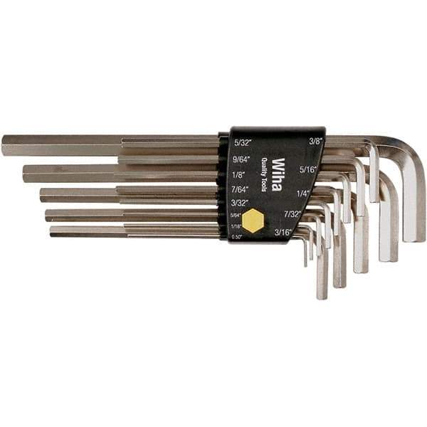 Wiha - 13 Piece, L-Key Long Arm Hex Key Set - 0.05 to 3/8" Range, Nickel Plated - Apex Tool & Supply