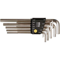 Wiha - 13 Piece, L-Key Long Arm Hex Key Set - 0.05 to 3/8" Range, Nickel Plated - Apex Tool & Supply