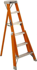 Louisville - 4 Steps, 4' High, Type IA Rating, Fiberglass Tripod Step Ladder - 300 Lb Capacity, 32-1/2" Base Width - Apex Tool & Supply
