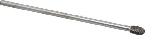 Made in USA - 3/8" Cut Diam, 1/4" Shank Diam, Oval Head Double Cut Burr - Carbide, Radius End, 5/8" LOC, 6" OAL - Apex Tool & Supply