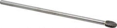 Made in USA - 3/8" Cut Diam, 1/4" Shank Diam, Oval Head Double Cut Burr - Carbide, Radius End, 5/8" LOC, 6" OAL - Apex Tool & Supply