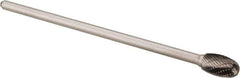 Made in USA - 1/2" Cut Diam, 1/4" Shank Diam, Oval Head Double Cut Burr - Carbide, Radius End, 7/8" LOC, 6" OAL - Apex Tool & Supply