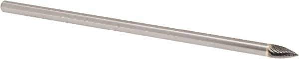 Made in USA - 1/4" Cut Diam, 1/4" Shank Diam, Tree Head Double Cut Burr - Carbide, Point End, 1/2" LOC, 6" OAL - Apex Tool & Supply