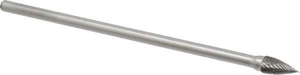 Made in USA - 3/8" Cut Diam, 1/4" Shank Diam, Tree Head Double Cut Burr - Carbide, Point End, 3/4" LOC, 6" OAL - Apex Tool & Supply