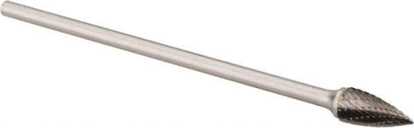 Made in USA - 1/2" Cut Diam, 1/4" Shank Diam, Tree Head Double Cut Burr - Carbide, Point End, 1" LOC, 6" OAL - Apex Tool & Supply