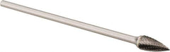 Made in USA - 1/2" Cut Diam, 1/4" Shank Diam, Tree Head Double Cut Burr - Carbide, Point End, 1" LOC, 6" OAL - Apex Tool & Supply
