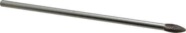 Made in USA - 5/16" Cut Diam, 1/4" Shank Diam, Flame Head Double Cut Burr - Carbide, Radius End, 3/4" LOC, 6" OAL - Apex Tool & Supply