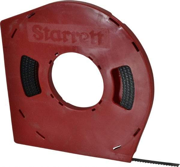 Starrett - 3/8" x 100' x 0.025" Carbon Steel Band Saw Blade Coil Stock - 6 TPI, Toothed Edge, Straight Form, Raker Set, Flexible Back, No Rake Angle, Constant Pitch, Contour Cutting - Apex Tool & Supply