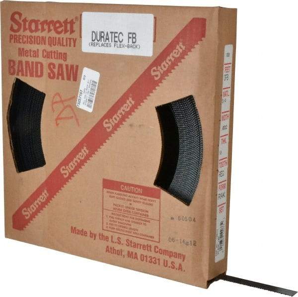 Starrett - 5/8" x 100' x 0.032" Carbon Steel Band Saw Blade Coil Stock - 10 TPI, Toothed Edge, Straight Form, Raker Set, Flexible Back, No Rake Angle, Constant Pitch, Contour Cutting - Apex Tool & Supply