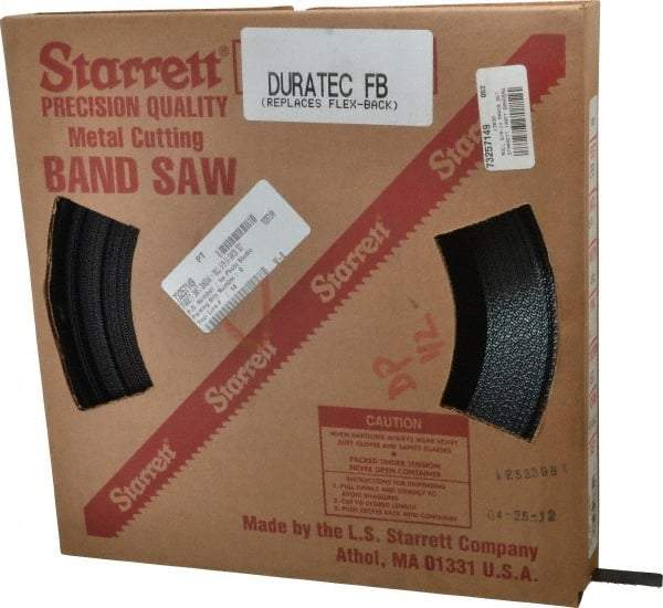 Starrett - 5/8" x 100' x 0.032" Carbon Steel Band Saw Blade Coil Stock - 14 TPI, Toothed Edge, Straight Form, Raker Set, Flexible Back, No Rake Angle, Constant Pitch, Contour Cutting - Apex Tool & Supply