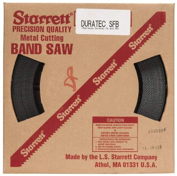 Starrett - 1" x 100' x 0.035" Carbon Steel Band Saw Blade Coil Stock - 14 TPI, Toothed Edge, Straight Form, Raker Set, Flexible Back, No Rake Angle, Constant Pitch, Contour Cutting - Apex Tool & Supply