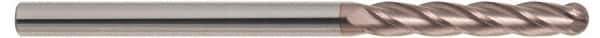 SGS - 1/2" Diam, 3" LOC, 4 Flute Solid Carbide Ball End Mill - TiCN Finish, Single End, 6" OAL, 1/2" Shank Diam, Spiral Flute - Apex Tool & Supply
