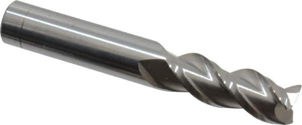 Accupro - 3/8", 3 Flute, Single End, Solid Carbide, 0.015" Corner Radius End Mill - 2-1/2" OAL, 40° Helix, Right Hand Flute, 7/8" LOC, Right Hand Cut - Apex Tool & Supply