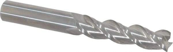 Accupro - 1/2", 3 Flute, Single End, Solid Carbide, 0.02" Corner Radius End Mill - 4" OAL, 40° Helix, Right Hand Flute, 2" LOC, Right Hand Cut - Apex Tool & Supply