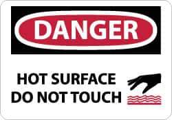 NMC - Accident Prevention Label, Header: DANGER - Legend: Danger - Hot Surface - Do Not Touch, English, Red, Black & White, 5" Long x 3" High, Sign Muscle Finish - Apex Tool & Supply