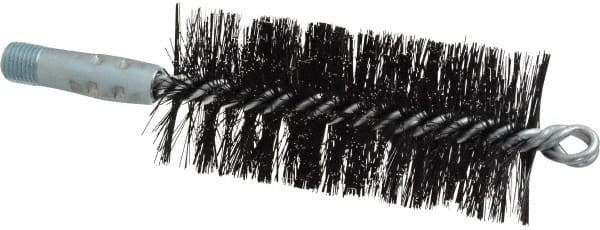 Schaefer Brush - 4-1/2" Brush Length, 2" Diam, Double Stem, Double Spiral Tube Brush - 7-1/2" Long, Tempered Steel Wire, 1/4" NPT Male Connection - Apex Tool & Supply
