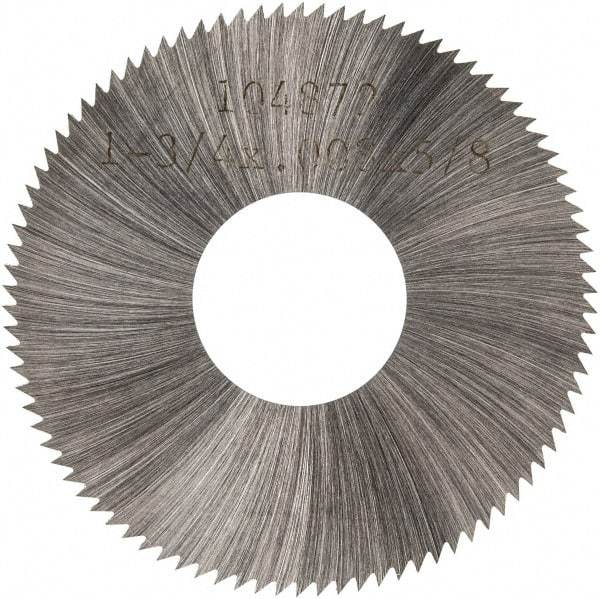 Made in USA - 1-3/4" Diam x 0.008" Blade Thickness x 5/8" Arbor Hole Diam, 90 Tooth Slitting and Slotting Saw - Arbor Connection, Right Hand, Uncoated, High Speed Steel, Concave Ground, Contains Keyway - Apex Tool & Supply
