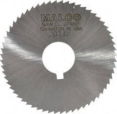 Made in USA - 2-1/4" Diam x 0.01" Blade Thickness x 5/8" Arbor Hole Diam, 60 Tooth Slitting and Slotting Saw - Arbor Connection, Right Hand, Uncoated, High Speed Steel, Concave Ground, Contains Keyway - Apex Tool & Supply