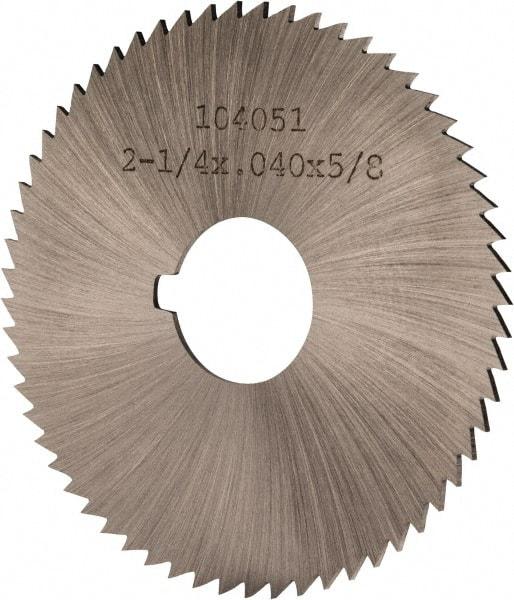 Made in USA - 2-1/4" Diam x 0.04" Blade Thickness x 5/8" Arbor Hole Diam, 60 Tooth Slitting and Slotting Saw - Arbor Connection, Right Hand, Uncoated, High Speed Steel, Concave Ground, Contains Keyway - Apex Tool & Supply