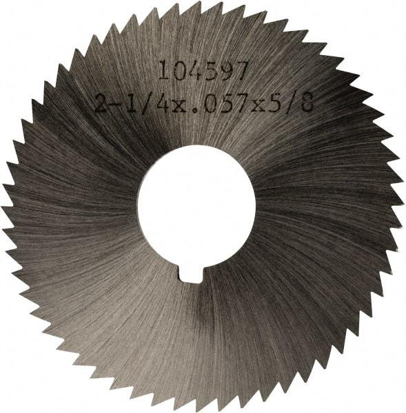 Made in USA - 2-1/4" Diam x 0.057" Blade Thickness x 5/8" Arbor Hole Diam, 60 Tooth Slitting and Slotting Saw - Arbor Connection, Right Hand, Uncoated, High Speed Steel, Concave Ground, Contains Keyway - Apex Tool & Supply