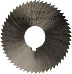 Made in USA - 2-1/4" Diam x 0.057" Blade Thickness x 5/8" Arbor Hole Diam, 60 Tooth Slitting and Slotting Saw - Arbor Connection, Right Hand, Uncoated, High Speed Steel, Concave Ground, Contains Keyway - Apex Tool & Supply