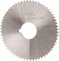 Made in USA - 2-1/4" Diam x 0.072" Blade Thickness x 5/8" Arbor Hole Diam, 60 Tooth Slitting and Slotting Saw - Arbor Connection, Right Hand, Uncoated, High Speed Steel, Concave Ground, Contains Keyway - Apex Tool & Supply