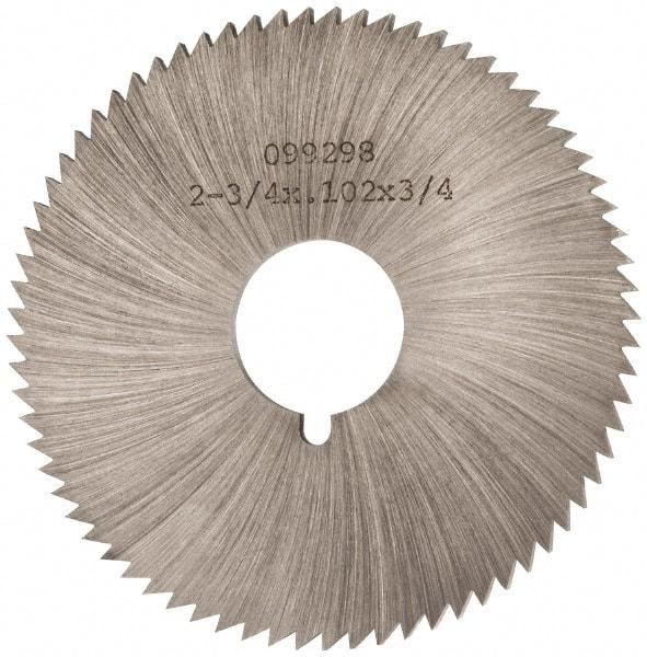Made in USA - 2-3/4" Diam x 0.102" Blade Thickness x 3/4" Arbor Hole Diam, 72 Tooth Slitting and Slotting Saw - Arbor Connection, Right Hand, Uncoated, High Speed Steel, Concave Ground, Contains Keyway - Apex Tool & Supply