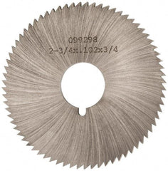 Made in USA - 2-3/4" Diam x 0.102" Blade Thickness x 3/4" Arbor Hole Diam, 72 Tooth Slitting and Slotting Saw - Arbor Connection, Right Hand, Uncoated, High Speed Steel, Concave Ground, Contains Keyway - Apex Tool & Supply