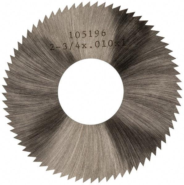 Made in USA - 2-3/4" Diam x 0.01" Blade Thickness x 1" Arbor Hole Diam, 72 Tooth Slitting and Slotting Saw - Arbor Connection, Right Hand, Uncoated, High Speed Steel, Concave Ground, Contains Keyway - Apex Tool & Supply