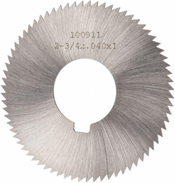 Made in USA - 2-3/4" Diam x 0.04" Blade Thickness x 1" Arbor Hole Diam, 72 Tooth Slitting and Slotting Saw - Arbor Connection, Right Hand, Uncoated, High Speed Steel, Concave Ground, Contains Keyway - Apex Tool & Supply