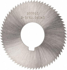 Made in USA - 2-3/4" Diam x 0.04" Blade Thickness x 1" Arbor Hole Diam, 72 Tooth Slitting and Slotting Saw - Arbor Connection, Right Hand, Uncoated, High Speed Steel, Concave Ground, Contains Keyway - Apex Tool & Supply