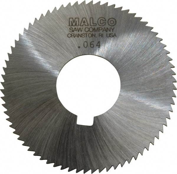 Made in USA - 2-3/4" Diam x 0.064" Blade Thickness x 1" Arbor Hole Diam, 72 Tooth Slitting and Slotting Saw - Arbor Connection, Right Hand, Uncoated, High Speed Steel, Concave Ground, Contains Keyway - Apex Tool & Supply