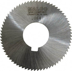 Made in USA - 2-3/4" Diam x 0.064" Blade Thickness x 1" Arbor Hole Diam, 72 Tooth Slitting and Slotting Saw - Arbor Connection, Right Hand, Uncoated, High Speed Steel, Concave Ground, Contains Keyway - Apex Tool & Supply