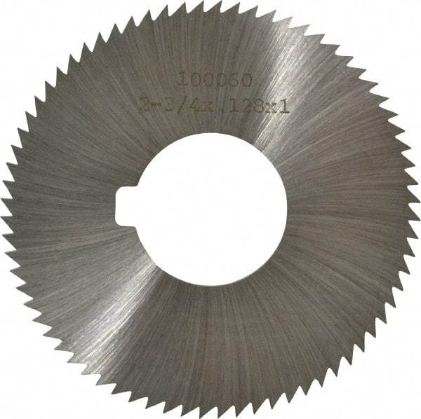 Made in USA - 2-3/4" Diam x 0.128" Blade Thickness x 1" Arbor Hole Diam, 72 Tooth Slitting and Slotting Saw - Arbor Connection, Right Hand, Uncoated, High Speed Steel, Concave Ground, Contains Keyway - Apex Tool & Supply