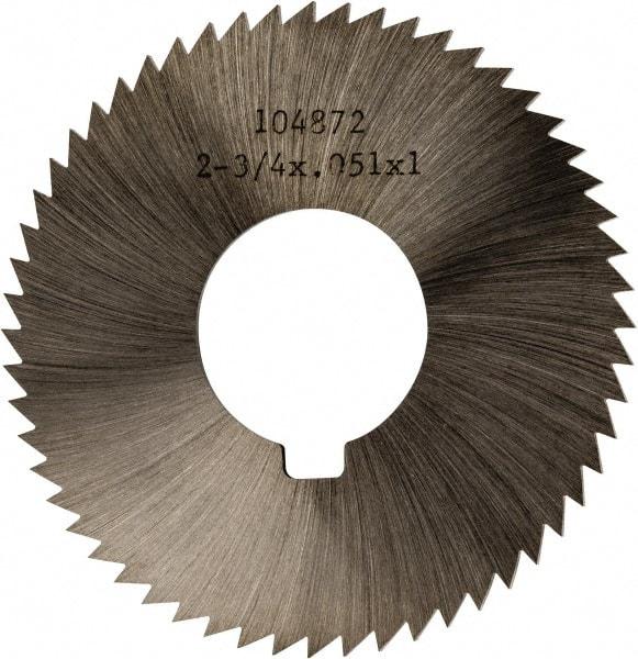 Made in USA - 2-3/4" Diam x 0.051" Blade Thickness x 1" Arbor Hole Diam, 56 Tooth Slitting and Slotting Saw - Arbor Connection, Right Hand, Uncoated, High Speed Steel, Concave Ground, Contains Keyway - Apex Tool & Supply