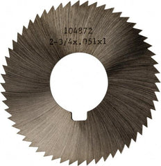 Made in USA - 2-3/4" Diam x 0.051" Blade Thickness x 1" Arbor Hole Diam, 56 Tooth Slitting and Slotting Saw - Arbor Connection, Right Hand, Uncoated, High Speed Steel, Concave Ground, Contains Keyway - Apex Tool & Supply