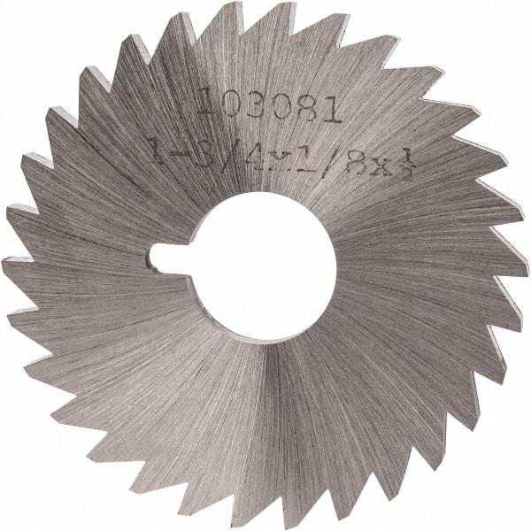 Made in USA - 1-3/4" Diam x 1/8" Blade Thickness x 1/2" Arbor Hole Diam, 30 Tooth Slitting and Slotting Saw - Arbor Connection, Right Hand, Uncoated, High Speed Steel, Concave Ground, Contains Keyway - Apex Tool & Supply